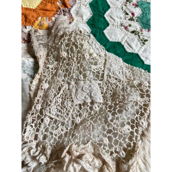 Antique Edwardian White Net Lace Silk Blouse Crochet Panels High Neck AS IS - Picture 14 of 16